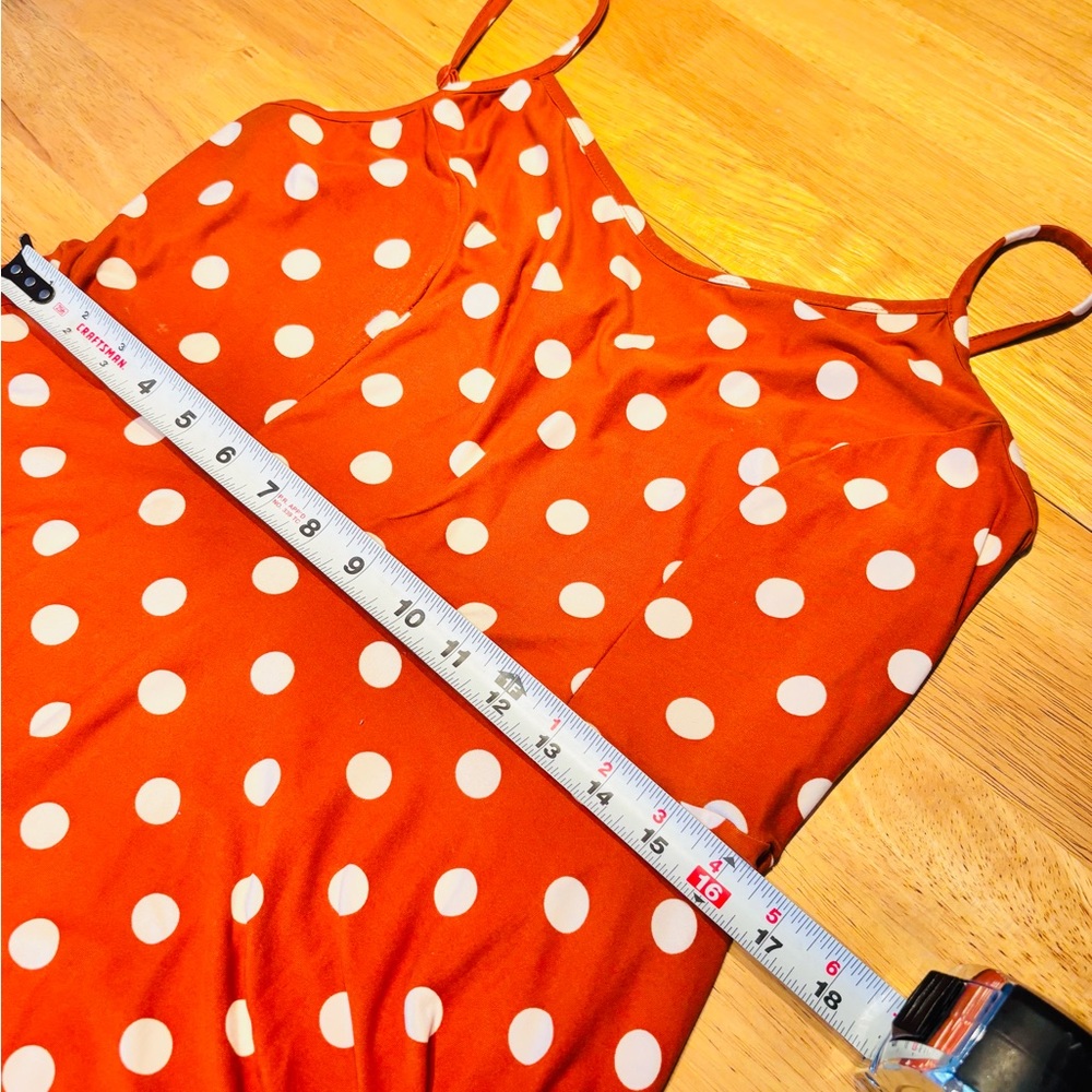 #2 Chic Orange Polka Dot Midi Dress - Picture 5 of 6